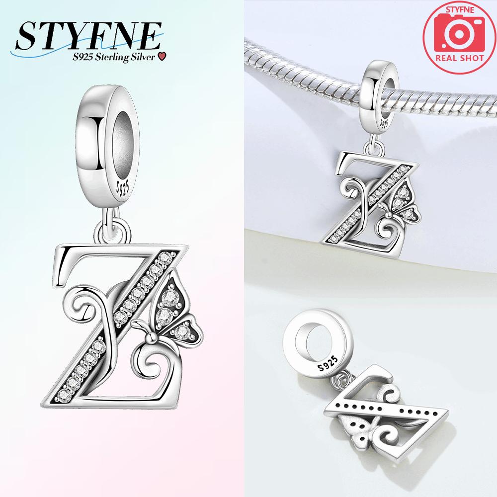 925 Silver Charms Zircon Beaded Butterfly Letter Pendant Fit Bracelet Accessories Bead Fashion Jewelry Making Fine Jewelry Gift