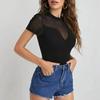 Women's Summer Solid Color Short Sleeve Mesh Patchwork Receiving Waist Lift Hip Jumpsuit