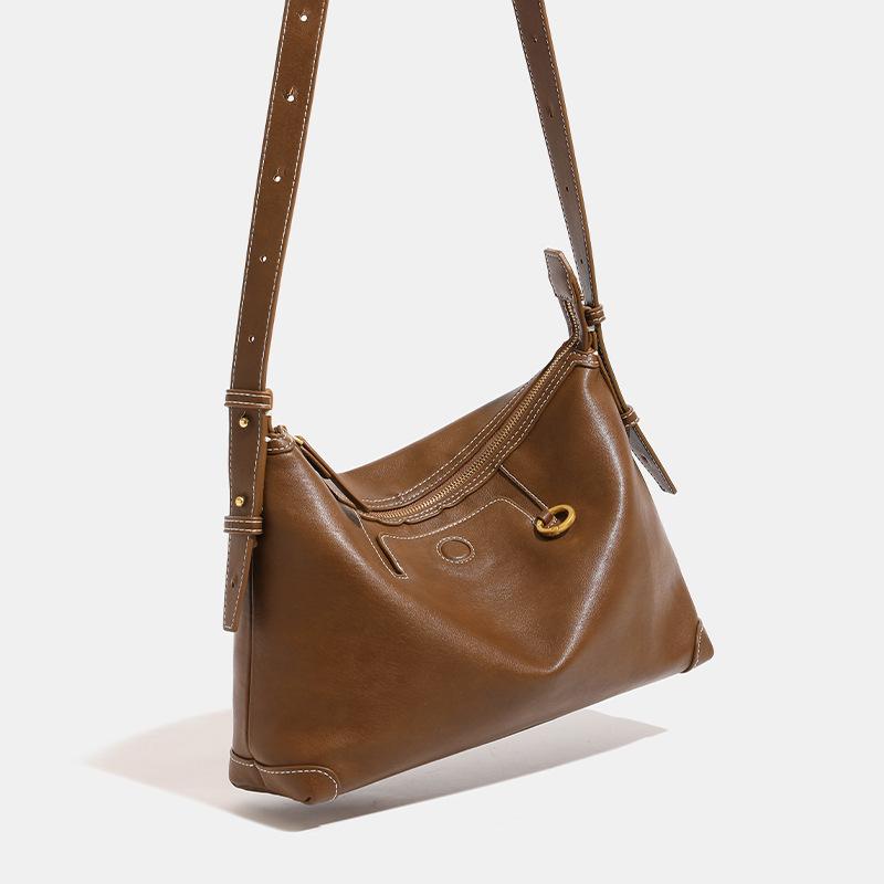 Vegetable-tanned Leather Hobo Bag for Women, Suede Underarm Bag, Commuter Dumpling Bag, Shoulder and Crossbody Bag, New for Autumn and Winter