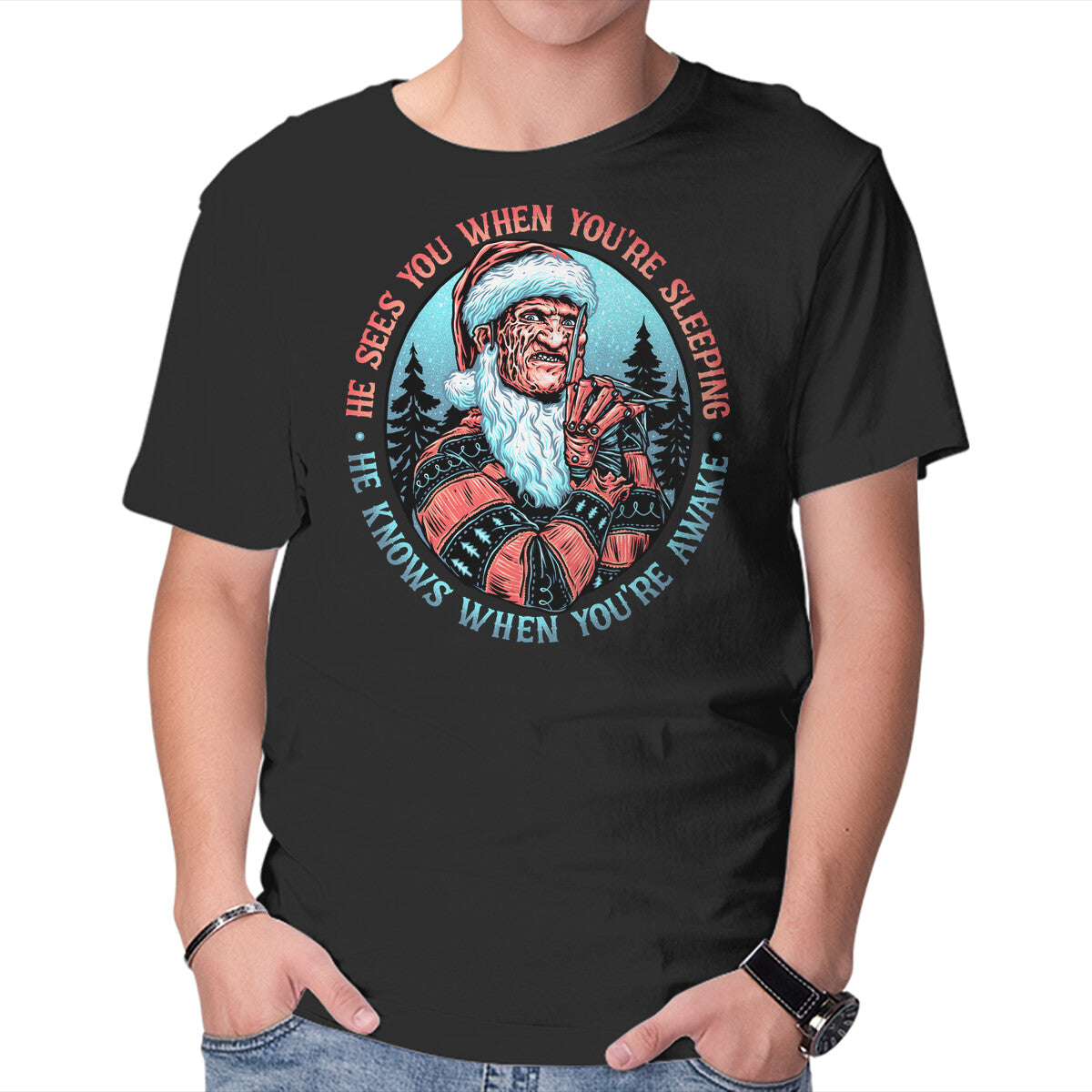 Unisex Crew Neck T-Shirt Nightmare Santa Graphic Short Sleeve Casual Tee XL