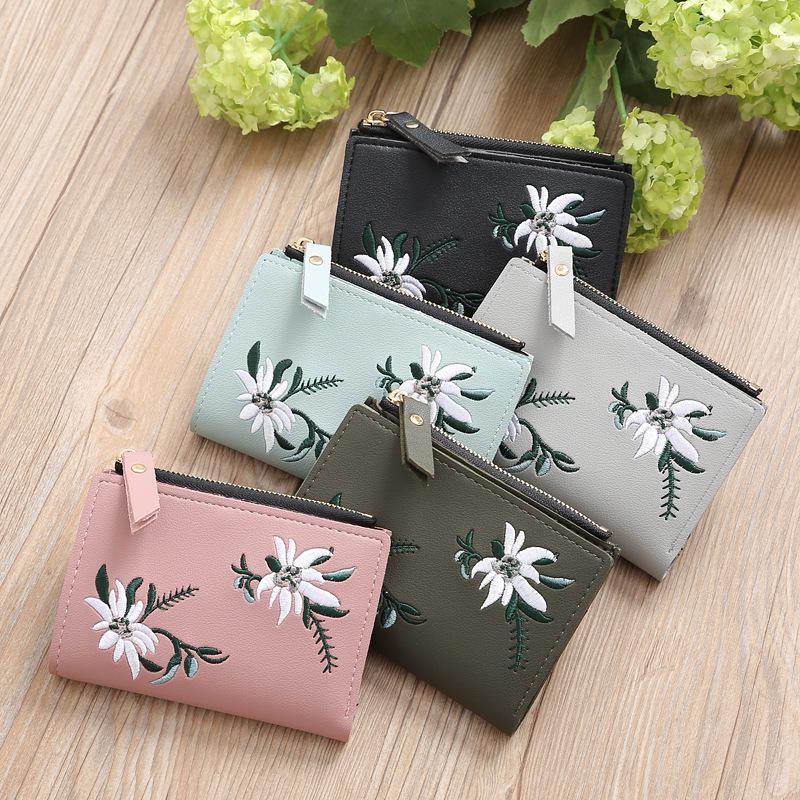 Mini Korean Style Embroidered Women's Zipper Wallet