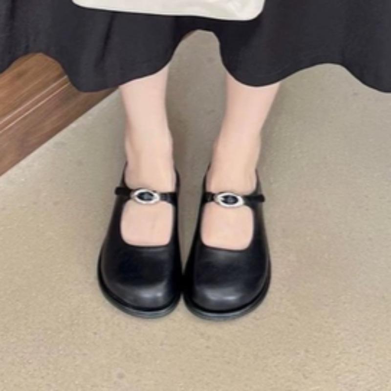 Fashion Baotou Semi-drag Autumn New Round Toe Shallow Mouth Metal Buckle One Strap Soft Sole Anti-slip Wear-resistant Flat Shoes