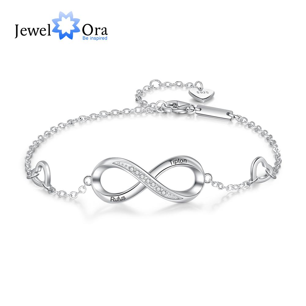 

JewelOra индивидуальный браслет с гравировкой имени для женщин, персонализированный браслет из стерлингового серебра 925 пробы, браслет «Бесконечность», обещанный подарок для