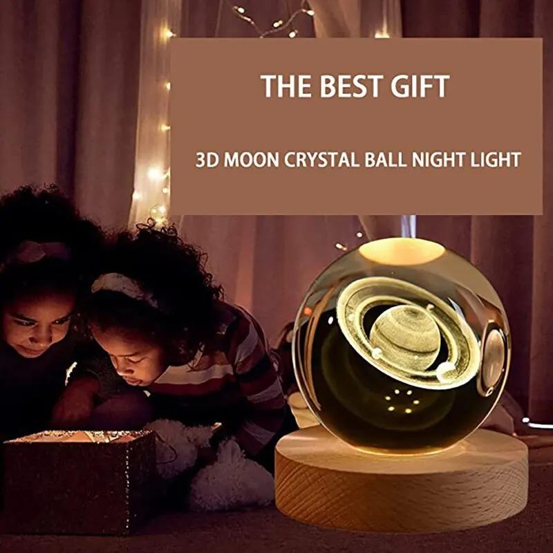 3D Crystal Ball Crystal Planet Night Light Laser Engraved Solar System Globe Astronomy Birthday Gift Home Desktop Decoration