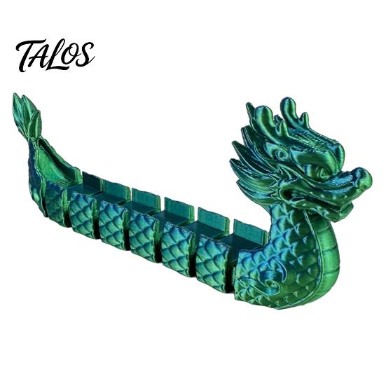 Colorful Gradient Metallic Ornament 3D Printed Articulated Dragon Boat Figurine, Statue with Flexible Bendable Body, Unique Festival Gift Traditional