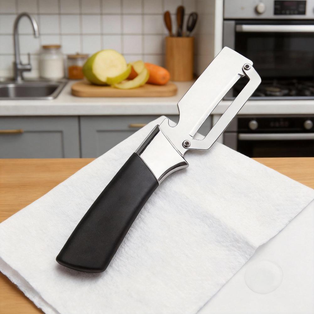 Stainless steel fruit peeler, a multi-functional household two-in-one fruit cutter for peeling and slicing.