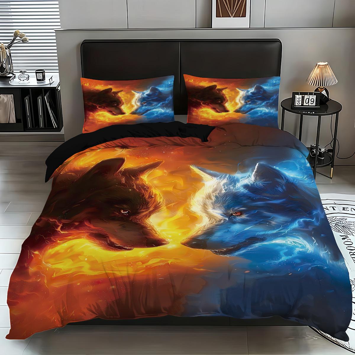 

Digital Wolf Moon Aurora 3D Printed Bedding Set Cozy Soft Duvet Cover King Queen Twin Size Birthday Gift Boys Bedroom Decoration EU Single 135x200cm