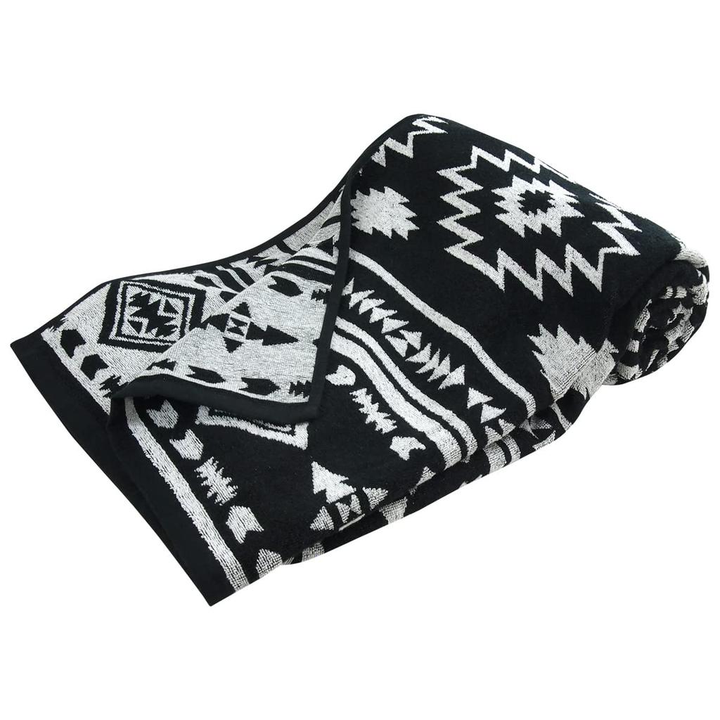 Rivere Towel Blanket, Single, 100% Egyptian Cotton, Ortega Pattern Jacquard Weave, Sofa Cover, Summer Use (Black)