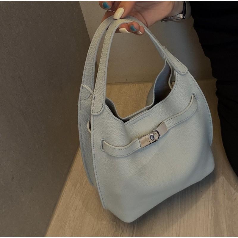

Genuine Leather Women s Bag Top Layer Cowhide Vest Hand-held Vegetable Basket Single Shoulder Crossbody 18x19x11cm светло-синий