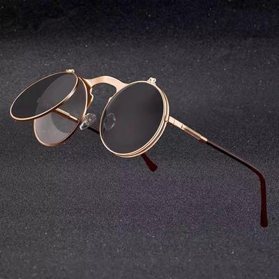 Vintage Steampunk okulary przeciwsłoneczne z klapką Retro okrągłe metalowe okulary przeciwsłoneczne dla mężczyzn i kobiet marka projektant koło óculos