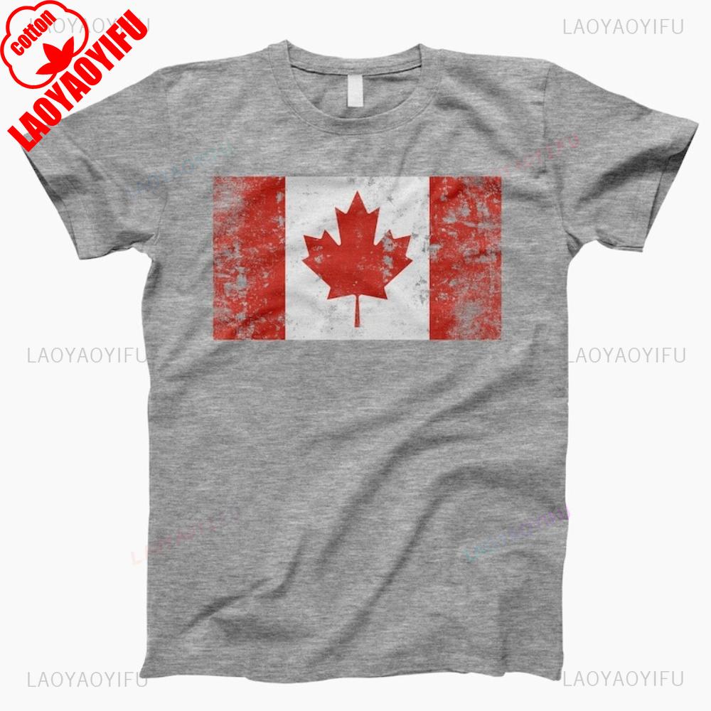 Vintage Distressed Canadian Flag Graphic T Shirts Woman Man Summer High Quality Cotton Tshirt Retro Casual Streetwear Clothes