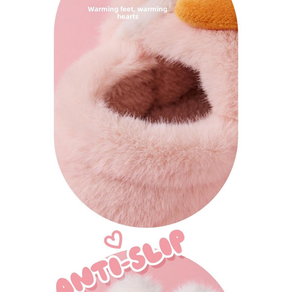 Children's Cotton Slippers In Winter Cartoon Cute Girl Plush Three-dimensional Rabbit, Children's Kindergarten Bag and Slippers
