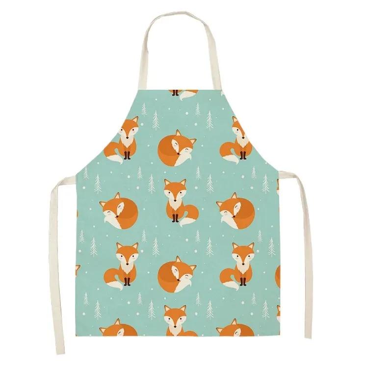 Cute Fox Cat Pattern Apron Women Men Children s Cooking Oil-Proof Kitchen Cooking Bib Apron Cotton Linen Home Textile 38X47CM