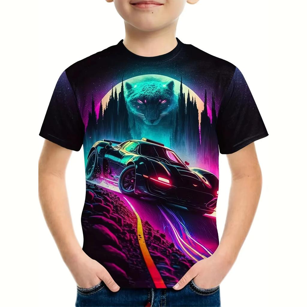 Boys' Motorcycle 3D Print T-Shirt Fashionable Cool Pattern Top Summer Kids' Short Sleeve