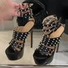 Eilyken New Design Rivet Narrow Band Buckle Strap Women Sandals Sexy Platform Super Thin High Heels Stripper Prom Shoes