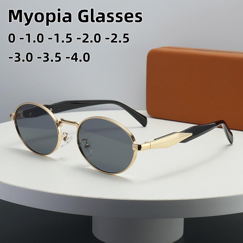 Fashion and High-end Oval Metal Frame Myopia Glasses Retro and Versatile Light Luxury Sunglasses for Men and Women's Travel