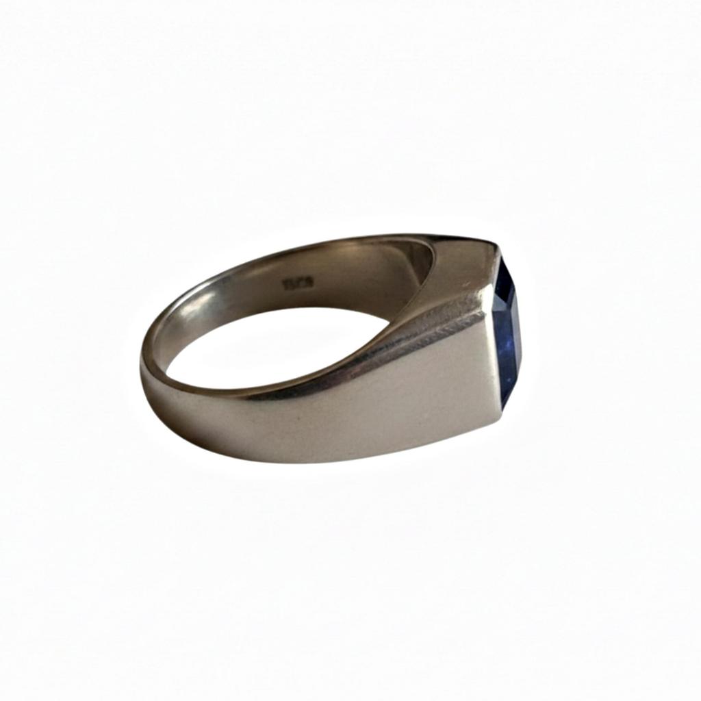 Smaragdschliff Blauer Saphir Ring, 925 Sterlingsilber Ring, Saphir Siegelring, Reiner Kupferring, Handgefertigter Saphirschmuck