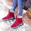 Women Winter Velvet Plus PU Snow Boots Casual Suede Medium Warm High Top Cotton Shoes Large Antiskid Solid Color Lace Up Rope