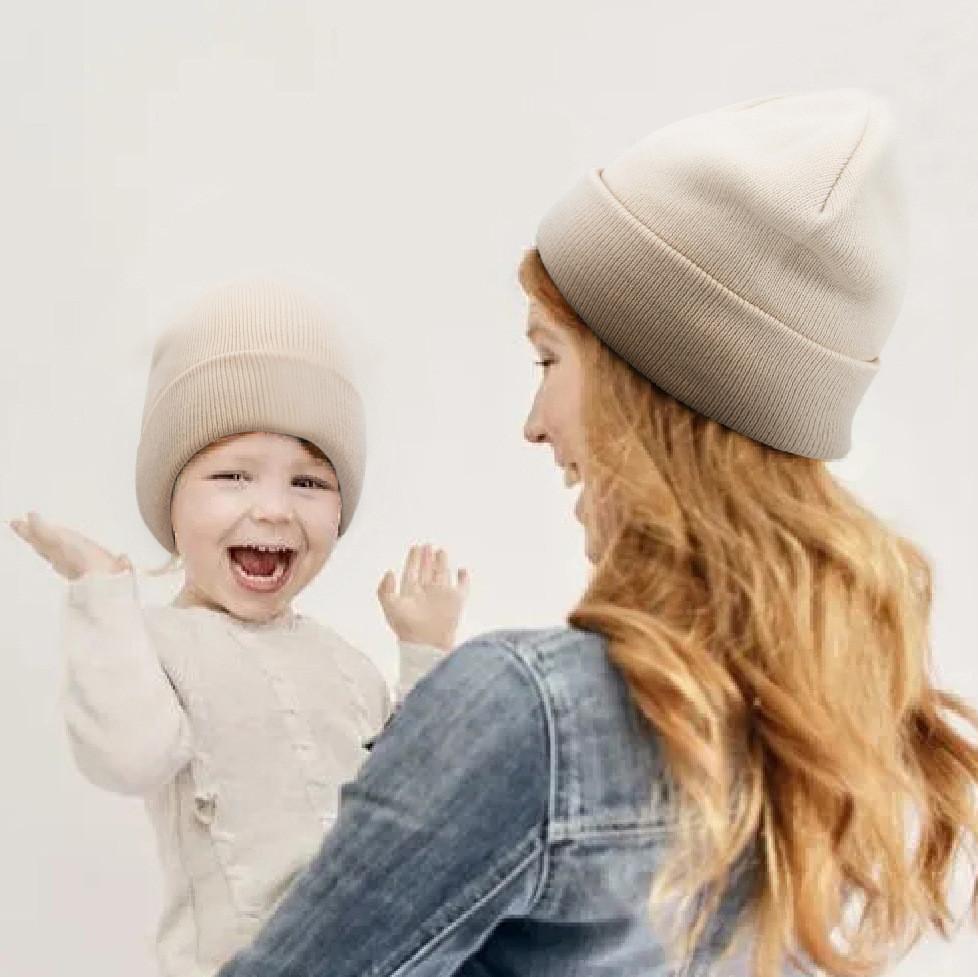Child Adult Autumn Winter Knitted Hat With Breathable Warmth For Family Outdoor Use