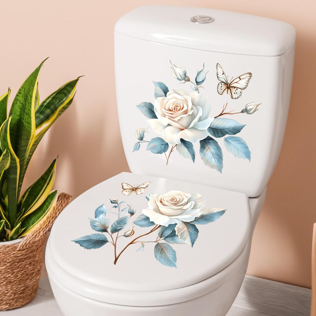 2 Blatt Schöner Goldener Blume Toilettenaufkleber Badezimmer Toilettendeckel Dekorativer Aufkleber Wasserdicht Selbstklebend