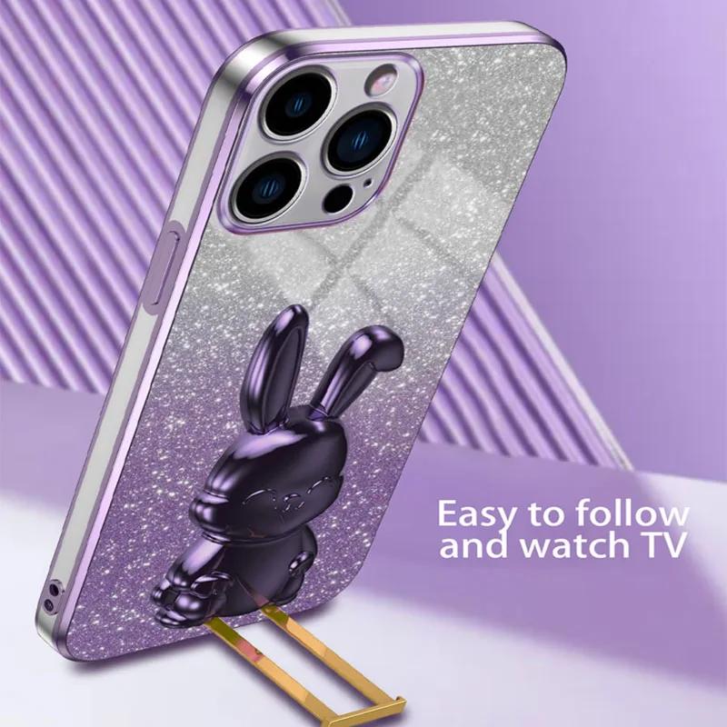 Gradient Glitter Rabbit Holder Phone Case For Samsung Galaxy Note 8 9 10 20 S24 S23 S22 S21 FE S20FE Ultra S10 S9 S8 Plus Cover