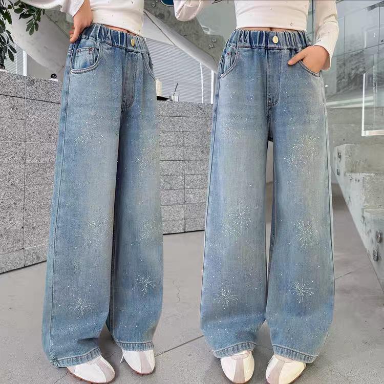 Girls' Rhinestone Straight-Leg Slim Fit Jeans - Spring 2026 Collection for Middle and Big Kids