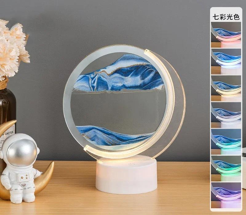 3D Песочный пейзаж Движущийся песок Картина Настольная лампа с 7 цветами Зыбучий песок Жидкие песочные часы Текучий песок Живопись Домашний декор Подарки USB Plug