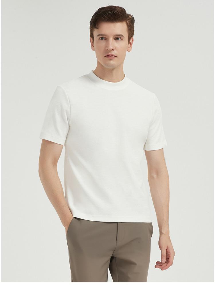 300g Baumwolle Jugend T-Shirt Basisschicht Kurzarm für Damen Rundhalsausschnitt Knitterfrei Pullover Halber Stehkragen Herren Minimalistisch Atmungsaktive Oberteile