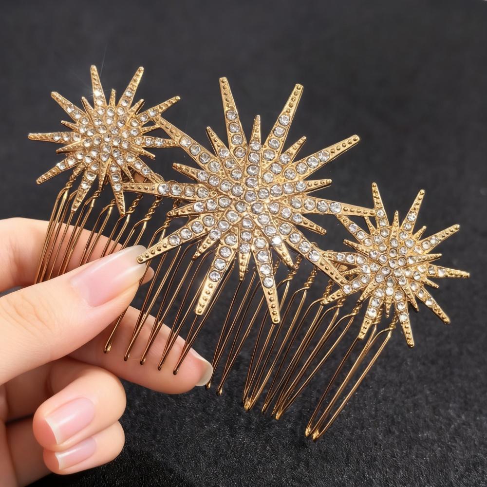 Luxus Strass Stern Haarkämme Mode Metall Braut Haarspangen Nadeln Kristall Damen Hochzeit Braut Haar Accessoires Geschenk