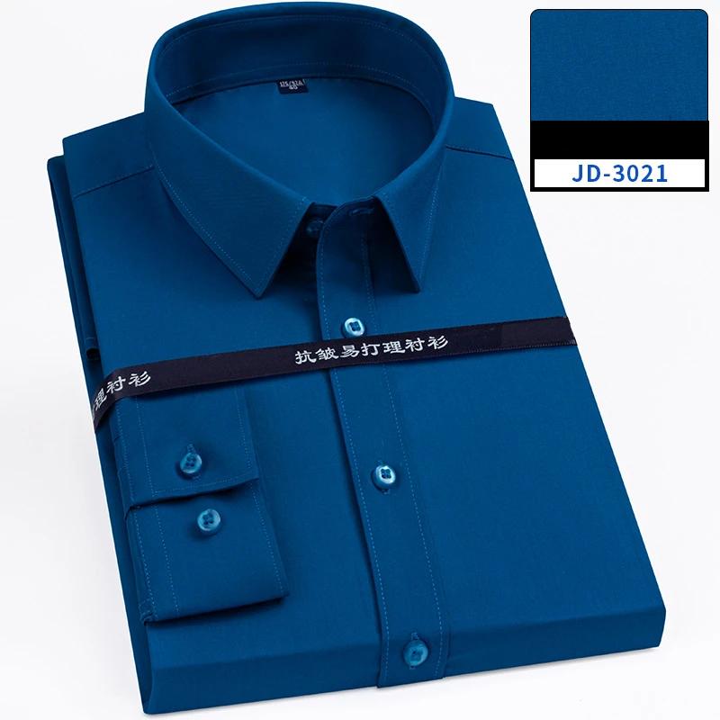 Plus size 8XL elastic long-sleeve shirts for men slim fit formal plain shirt wrinkle free soft office tops solid color clothes