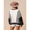 Women's Fleece Oversized Color Block Striped Sweatshirt Fall Vintage Warm Pacthwork Pullover with Pockets