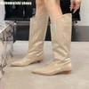 Fashion Pointed Toe Long Boots for Women Autumn Winter 2025 New Sequined Shiny Sexy Mid Calf Boots Kitten Heel Boots Bling Knight Boots