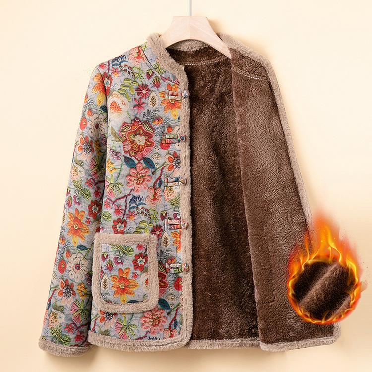 New Winter Style Plus Velvet Thickened Cotton Jacket Middle-aged and Elderly Mother Dress Fashionable Northeast Color Cotton Jacket for Women