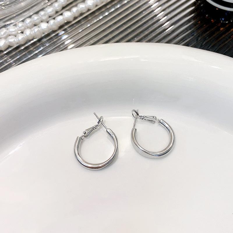 Silver Needle Silver Pigment Ring Earrings, Women's Cold Temperament, Versatile Earrings, Design Sense of Simple Earrings