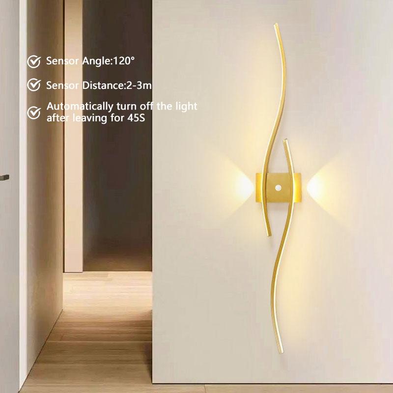 Human body Sensor LED Wall Light For Living Room Bedside TV Background Up&Down Black Gold White Wall Lamp Indoor Wall Lighting