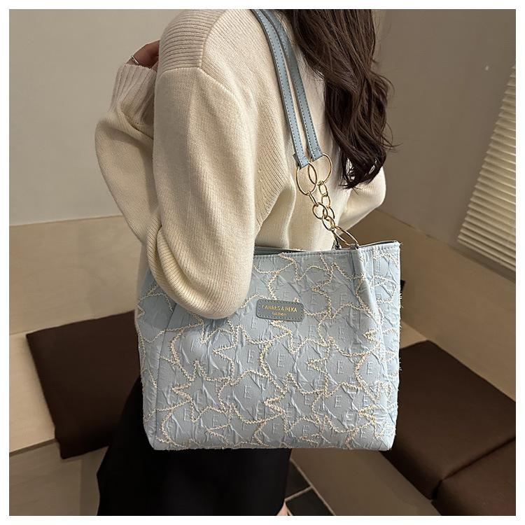 Star Embroidery Shoulder Bags for Women Large Capacity Versatile Ladies Casual Tote Bag College Style Simple Female Handbags