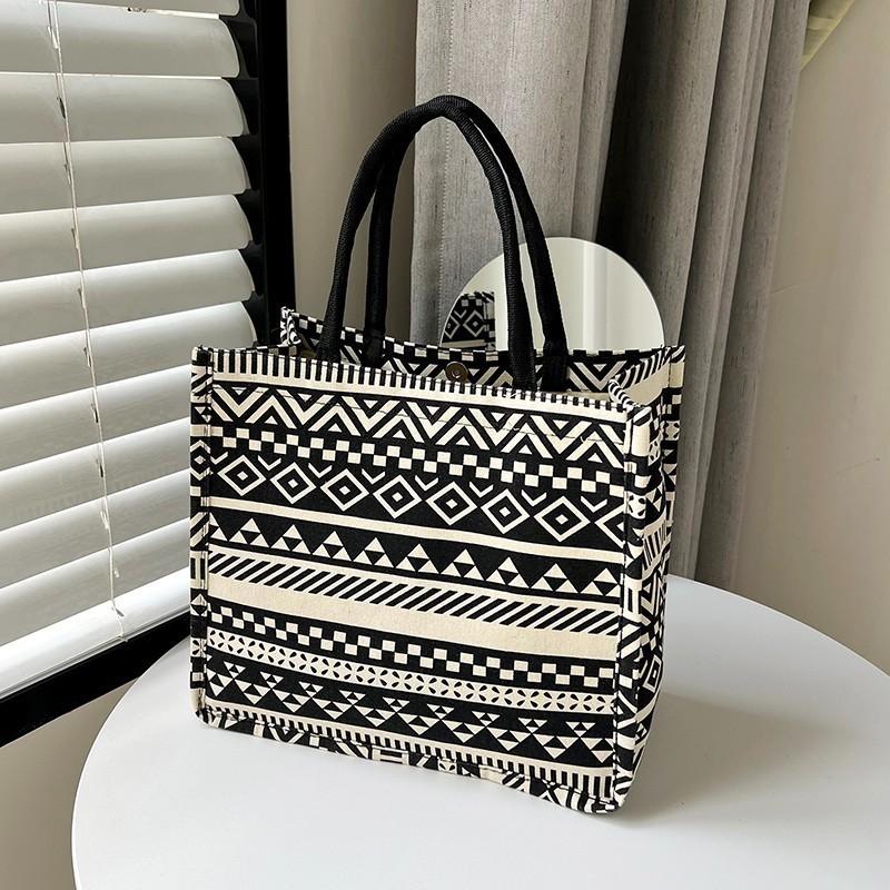 Stylish Striped Cotton And Linen Tote Bag For Women Large Capacity Fashionable Design