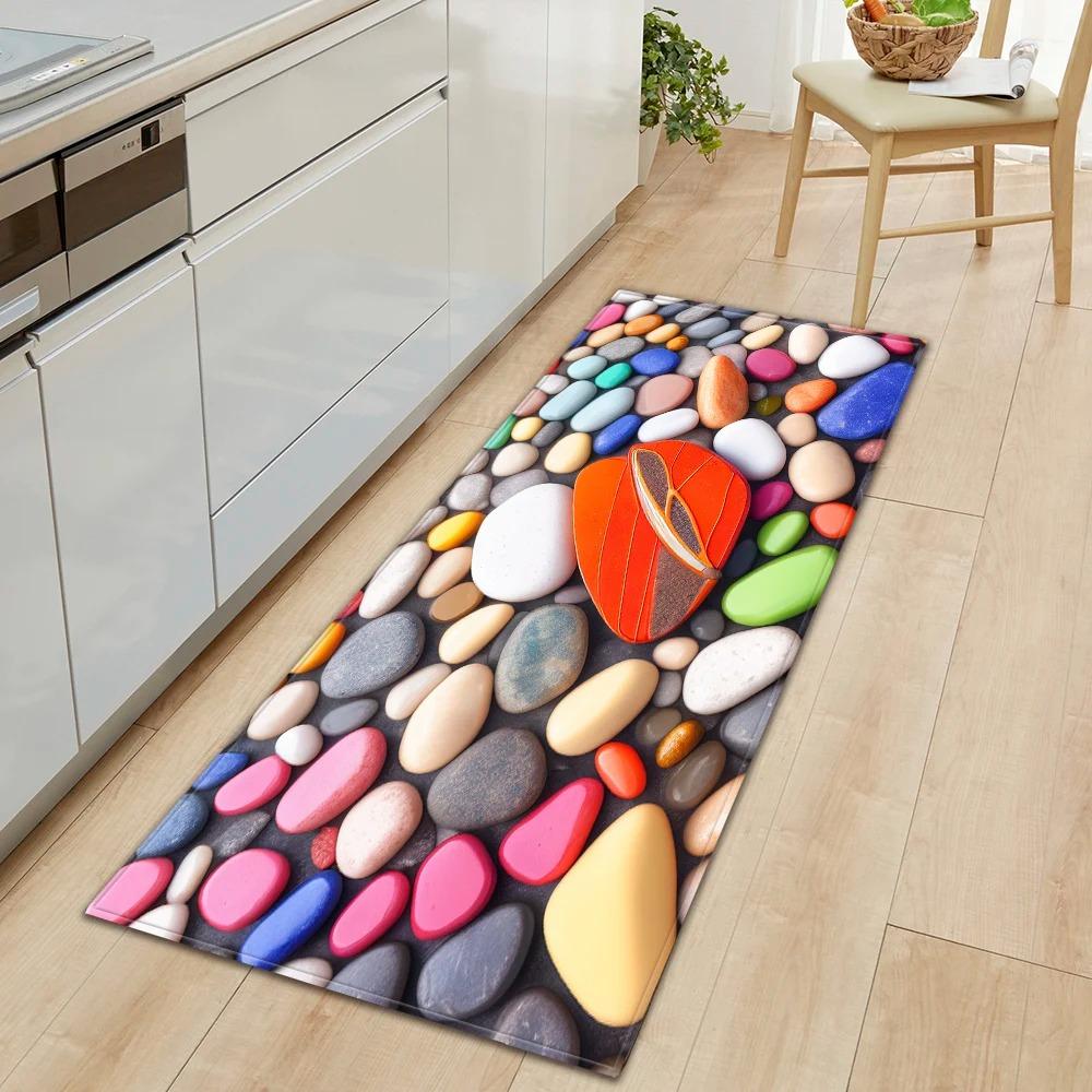 Colorful Pebble Pattern Non Slip Kitchen Floor Mat Waterproof Door Mat for Home Decor