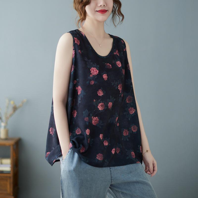 2022 Sommer Übergröße Floral Locker Geschnittenes Camisole T-Shirt für Damen