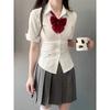 Women's Slim-Fit Waist-Cinching Academic Style White Shirt - Long/Short Sleeves, Ideal for Autumn/Winter