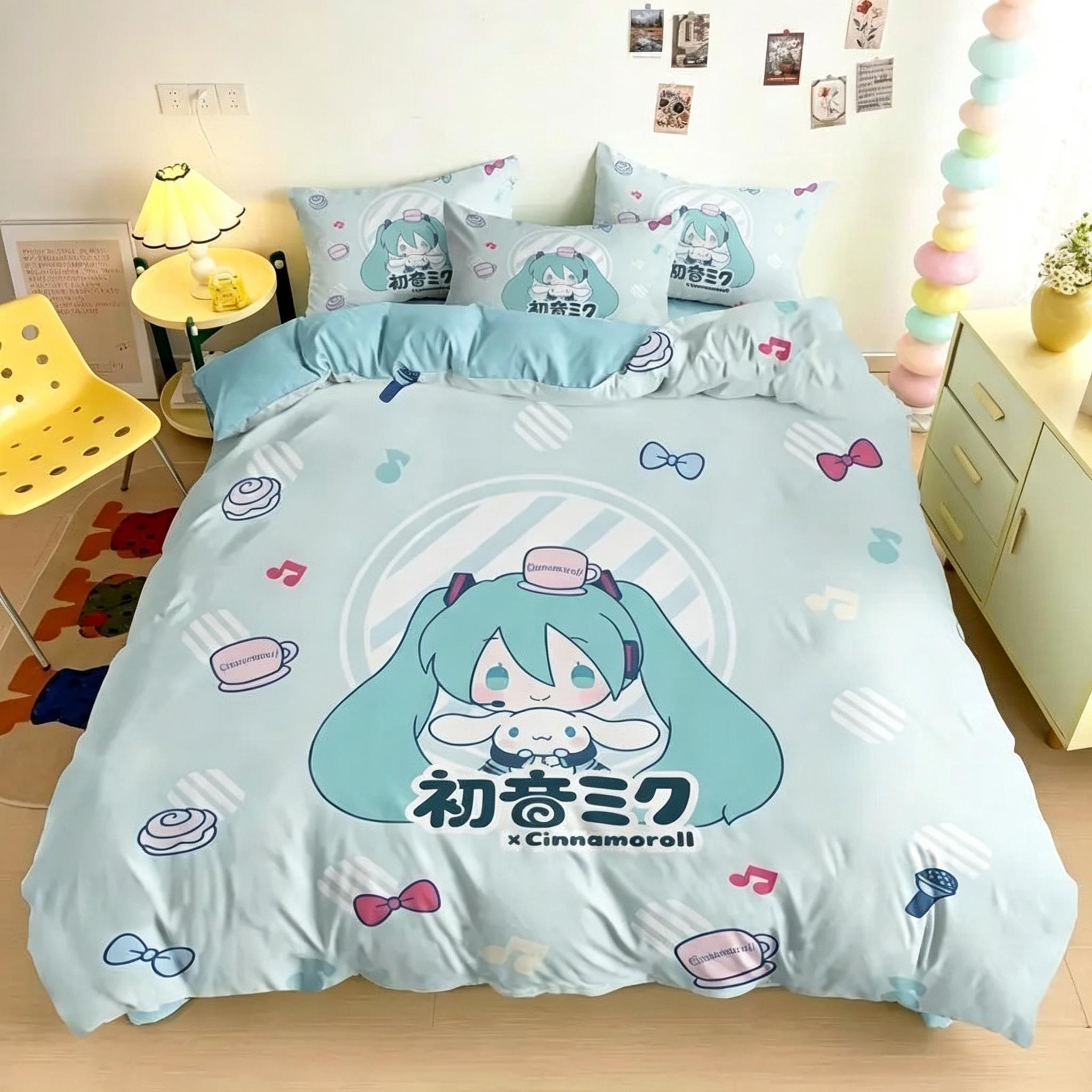 Ensemble de literie imprimé en 3D Hatsune Miku Anime Japonais Kawaii pour filles Housse de couette Simple Jumeaux Complet Queen King Size 140X210CM