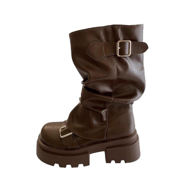 Brown Versatile Thick-soled Heightening Martin Boots Women's New Spring and Autumn Winter Retro Giant Comfortable Mid-boots