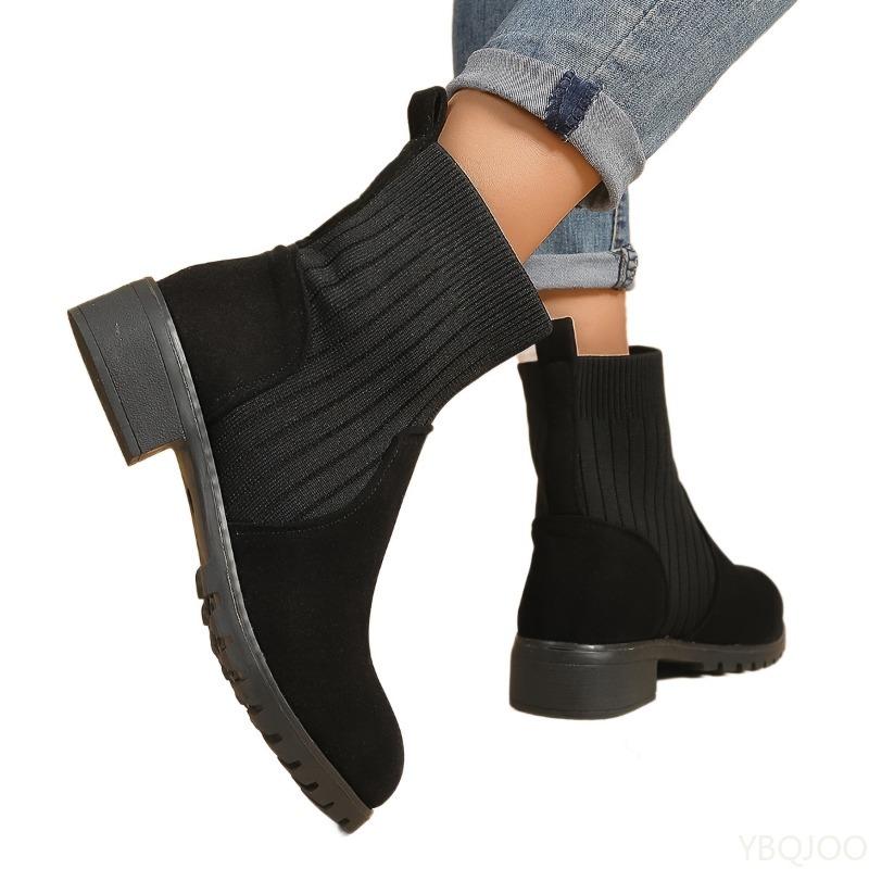 Fashion Women's Autumn Winter New Thick Heel Short Boots Retro Midsole Simple Comfortable Daily Casual Knitted Women's Boots
