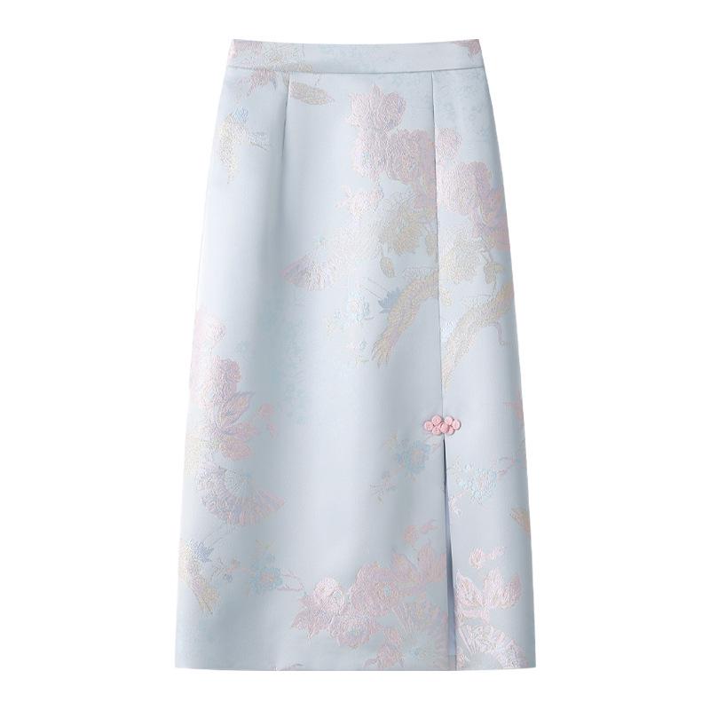 2025 Pink Embroidered High-Waist Midi Skirt - New Slimming Chinese Style