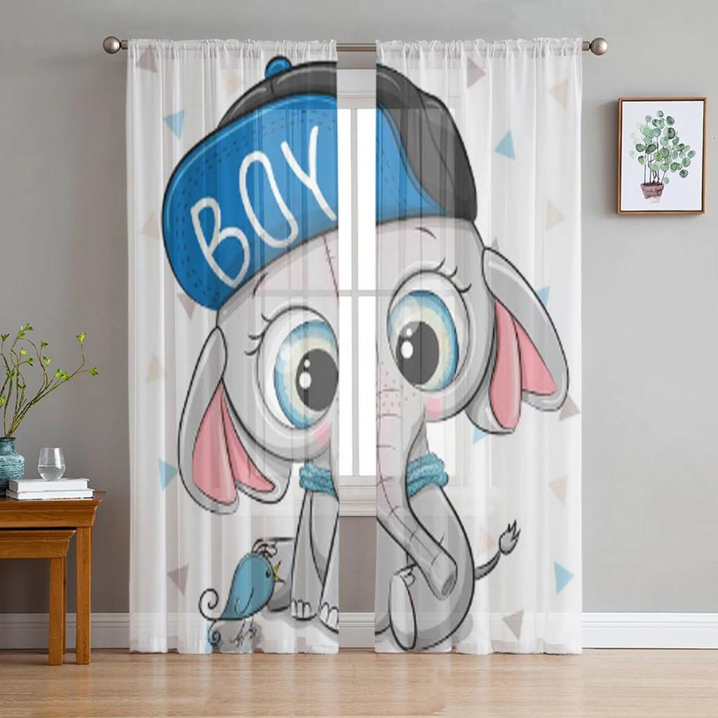 Kleine rosa Elefanten-Tüll-Vorhänge für Küche, Fenster, Wohnzimmer, moderner Voile-Vorhang, Schlafzimmer-Vorhänge