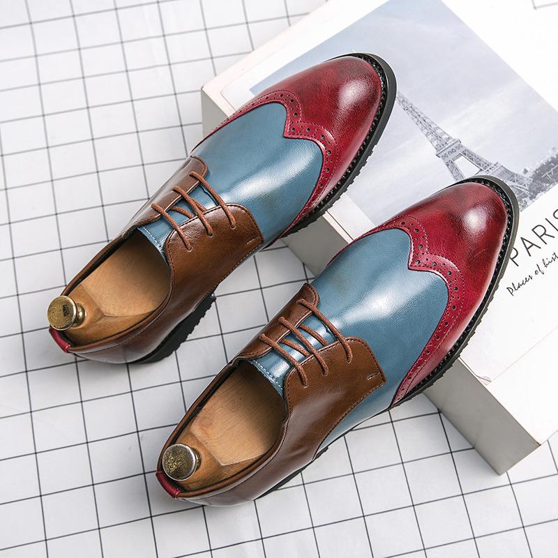

New pointed leather shoes men s Korean version of formal leather breathable trend color matching British fashion casual men s shoes hairstylist 47 червоний