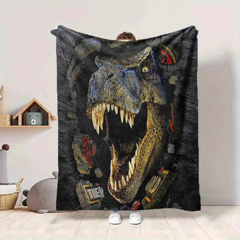 1Pc Dinosaur Breakthrough Artwork Blanket Soft And Comfortable Casual Warm Camping Travel Christmas Halloween Xmas Gift M9242