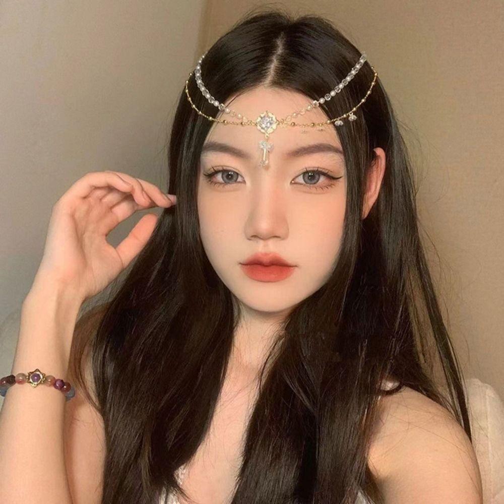 Forehead Ornaments Flower Hair Accessories Eyebrows Pendant Crystal Head Chain New Year Side Clip