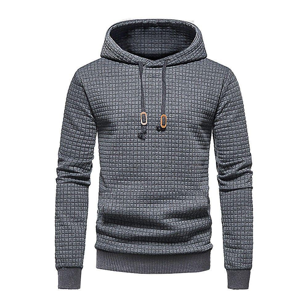 2025 New Men's Hooded Plaid Sweater Youth Casual Sports Jacquard Pullover Jacket Thin Pullover