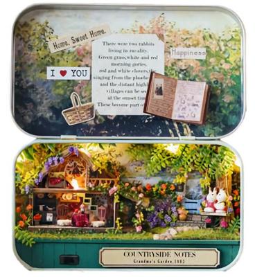 (Little Swallow) LtSw Miniature Handmade Dollhouse Cute Rabbit Family Pencil Case Tin Horizontal (Country Diary)